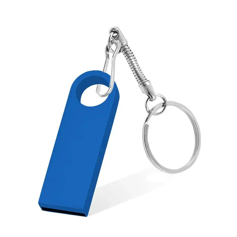 Blue KFHIrew USB flash disk connected to a keyring showcasing China interface type