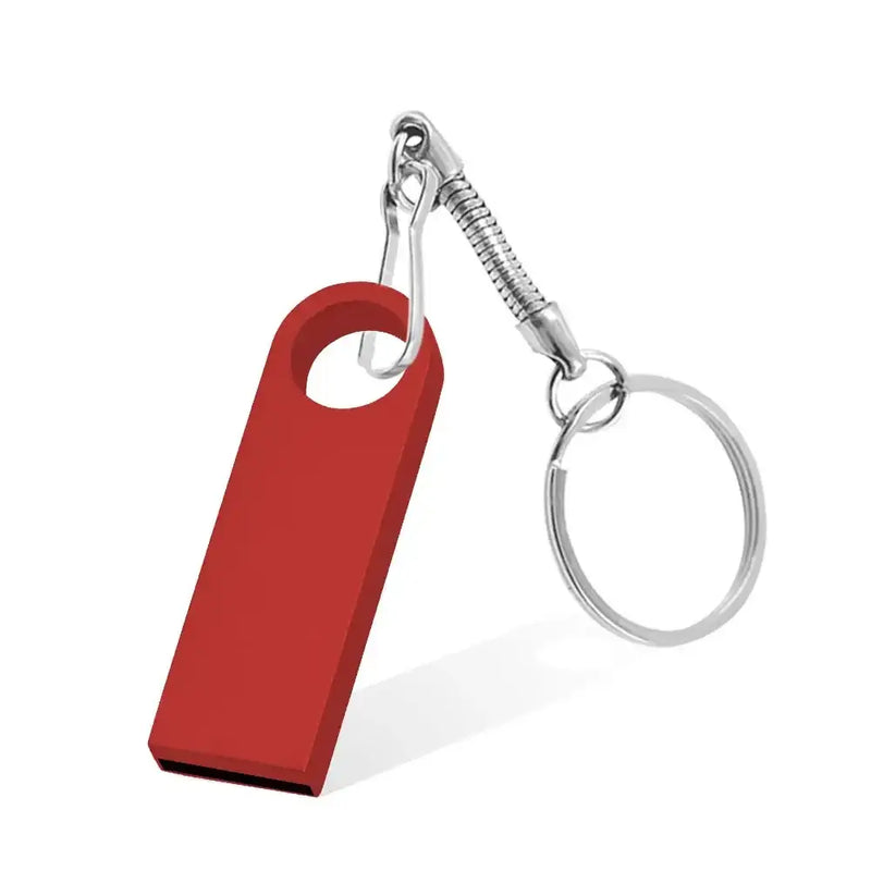 Red USB flash drive attached to a keyring from KFHIREW USB, China interface type