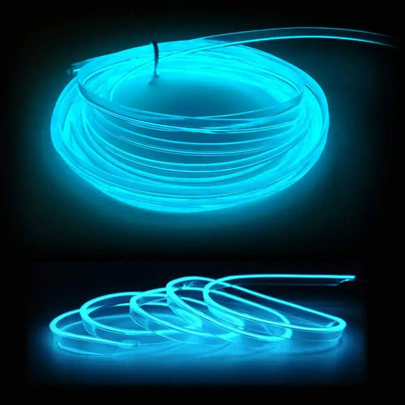 Glowing blue electroluminescent wire in circular shapes for KIEND Atmosphere Lamp