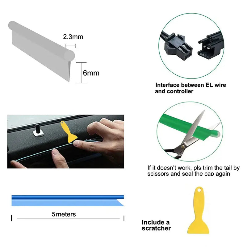 Instructional diagram for installing automotive trim alongside the KIEND Atmosphere Lamp