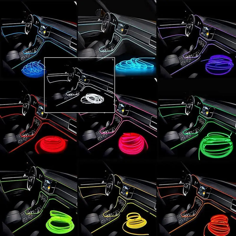 Colorful LED light strips in a KIEND Atmosphere Lamp enhancing car interiors