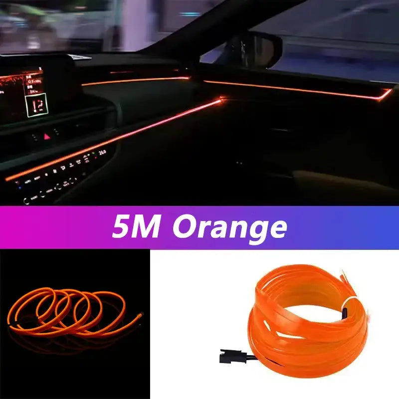 Flexible orange LED light strip enhancing car interior with KIEND Atmosphere Lamp