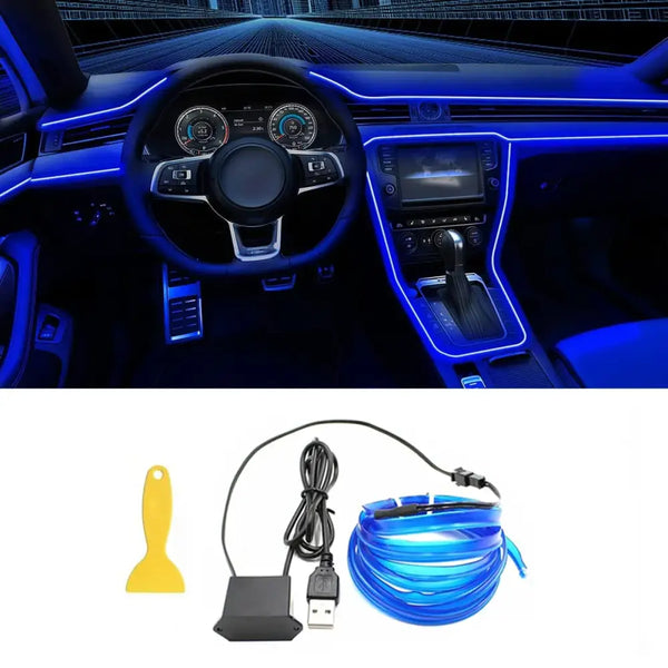 Car interior with vibrant blue LED lighting by KIEND Atmosphere Lamp for relaxation