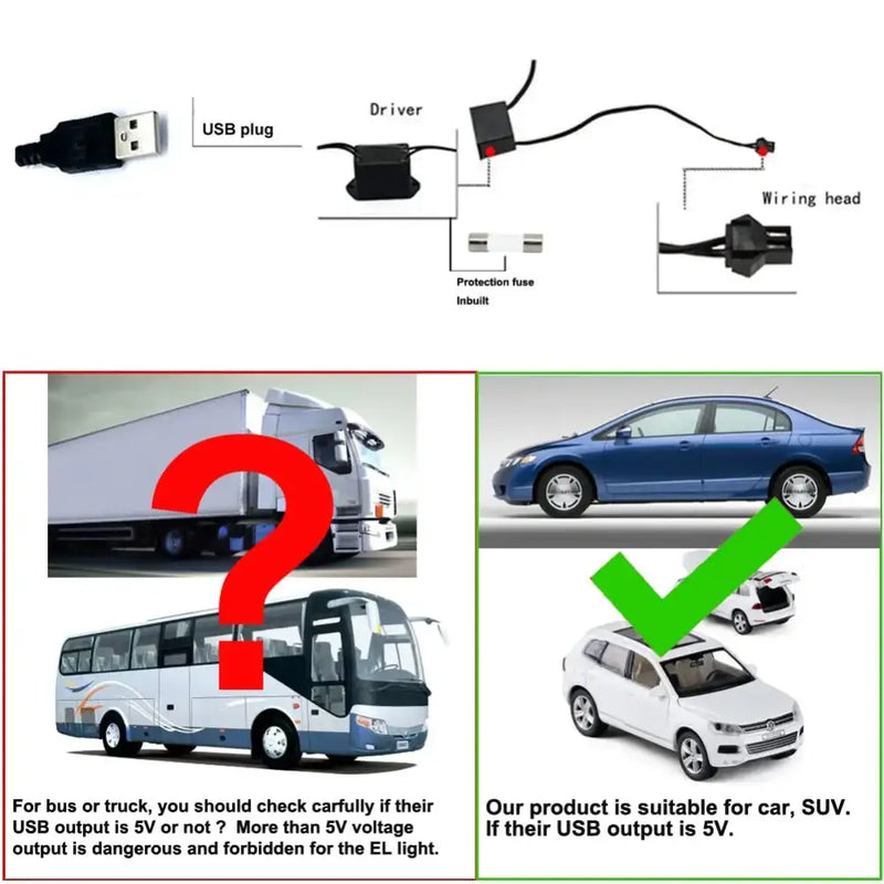 Wiring diagram for KIEND Atmosphere Lamp USB drive compatibility with various vehicles