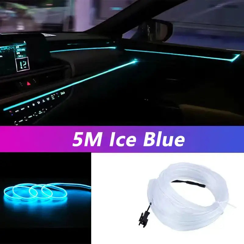 Electroluminescent wire in ice blue enhances the KIEND Atmosphere Lamp in a car interior