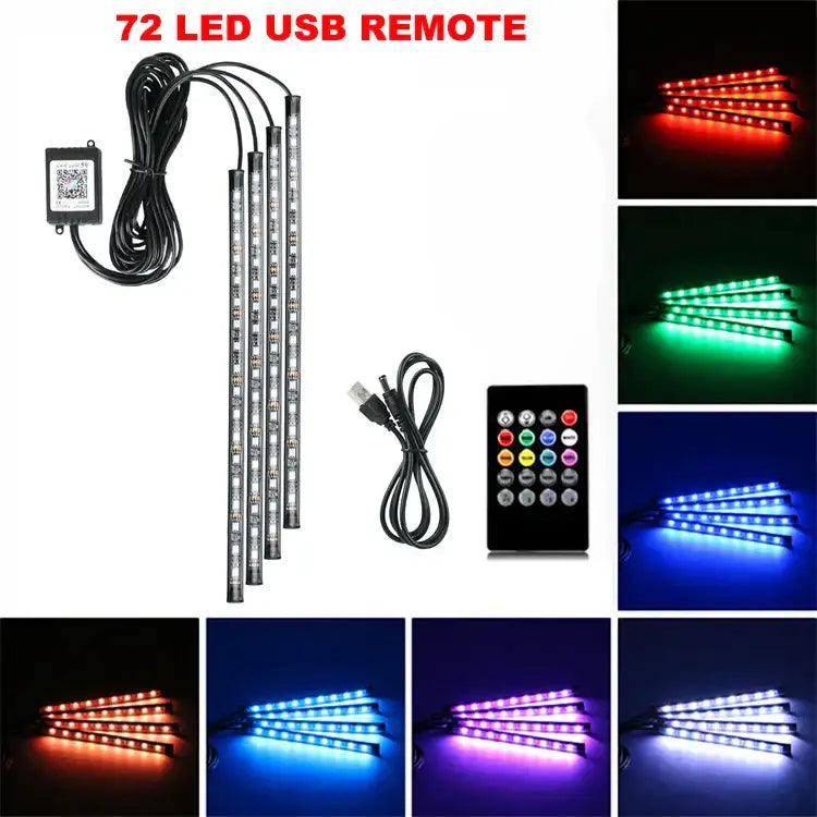 LED light strip kit with USB, remote control, 72 LEDs for voice control car enhancement