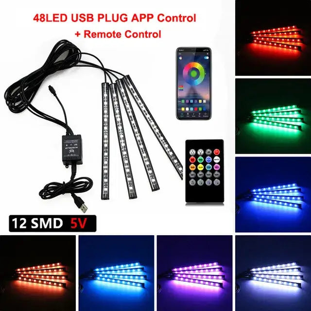 LED light strip kit for vehicles with app control and voice control functionality