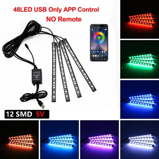 LED light strips with USB connection and app control for Voice Control Car ambiance