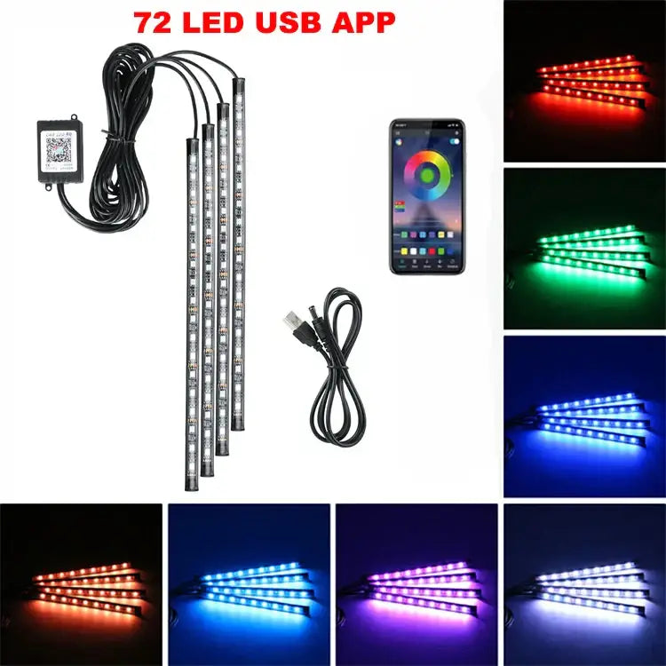 LED light strips with USB and app control, enhancing vehicle lighting with voice control car features