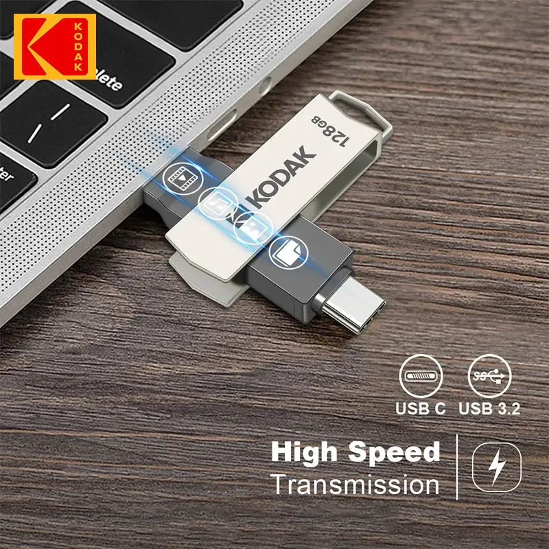 Kodak K273 USB Flash Drive Metal USB 3.2 Pendrive 128GB Type c OTG 64GB