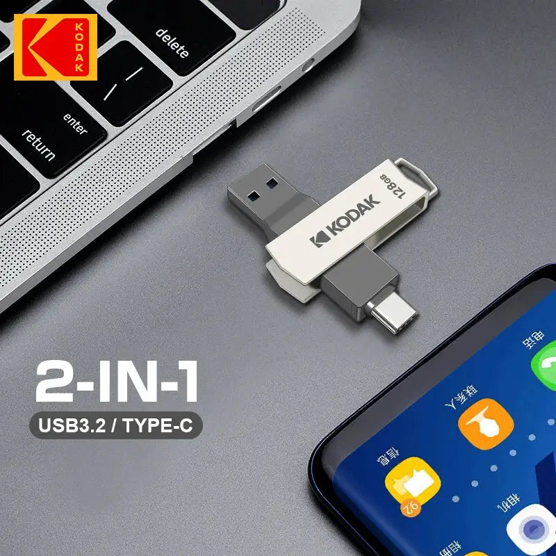 Kodak K273 USB Flash Drive Metal USB 3.2 Pendrive 128GB Type c OTG 64GB