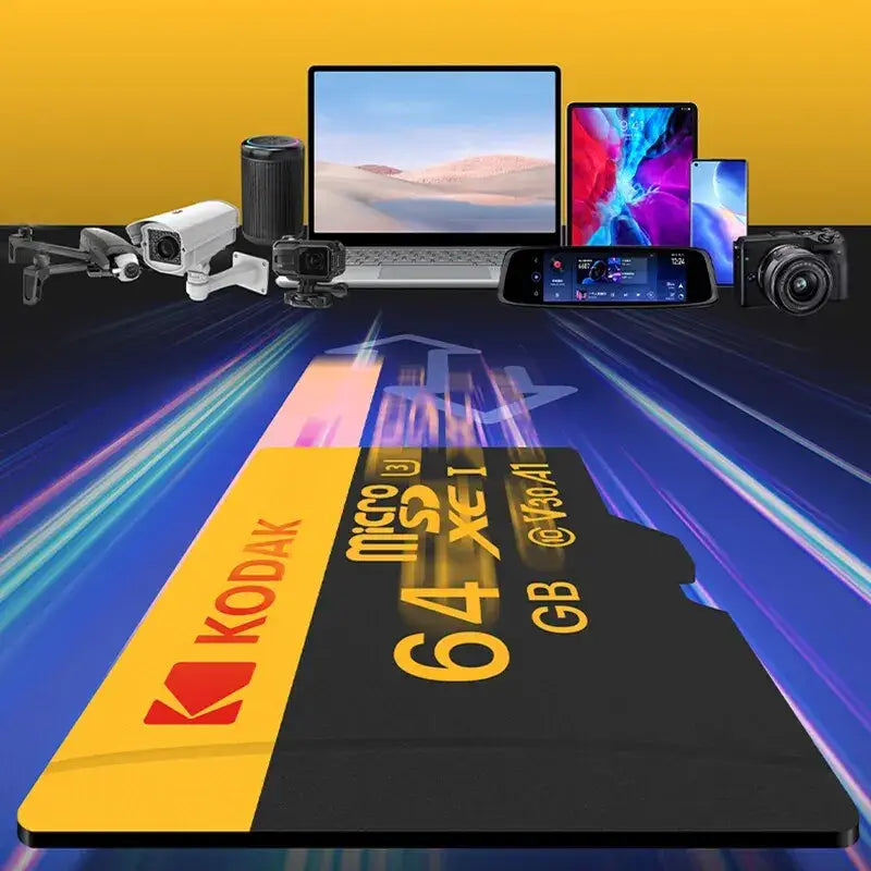 Kodak microSDXC Memory Card with 64GB capacity and V30 Video Speed Class for high-resolution recording