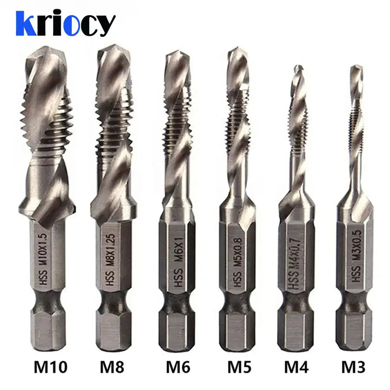 1/6Pcs Tap Drill Bit Set Hex Shank Titanium Plated HSS Screw Thread Bit Screw