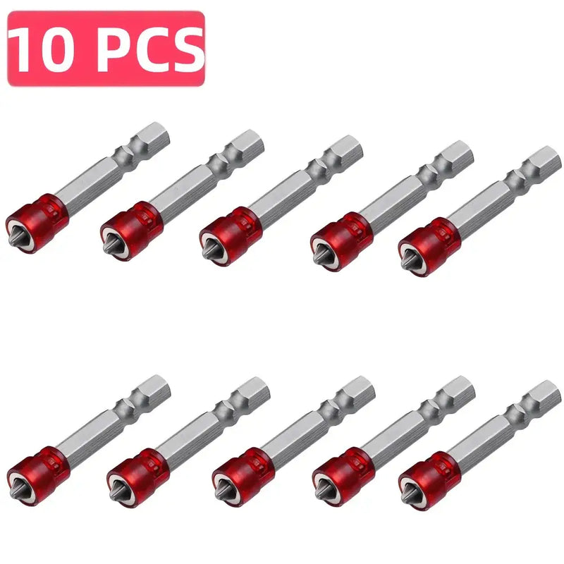 Set of ten magnetic screwdriver bit holders for KRIocy Magnetic Screwdriver with red collars