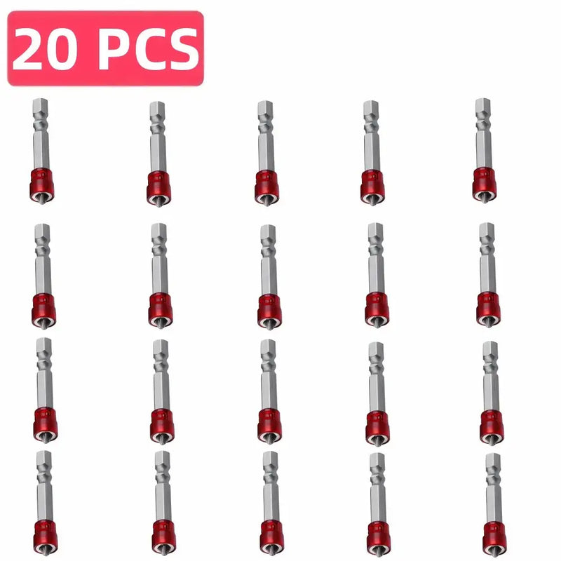 Set of 20 magnetic screwdriver bits with red collars for Kriocy Magnetic Screwdriver