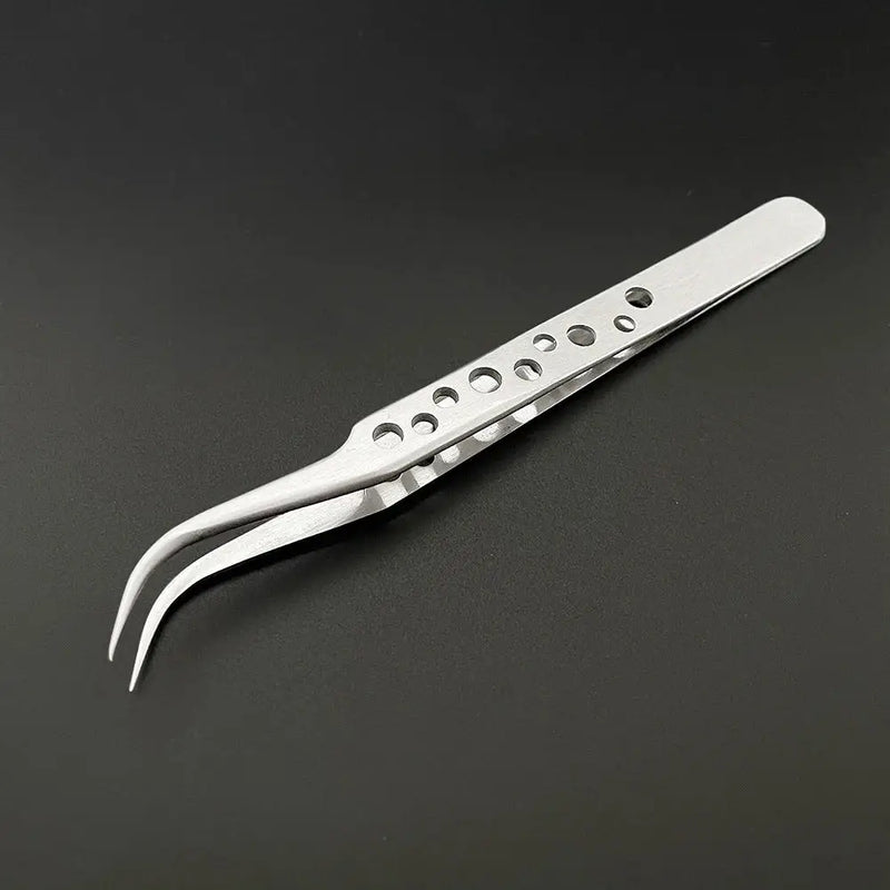 Stainless steel Lefavor Industrial Tweezers with curved tips for precision tasks in electronics