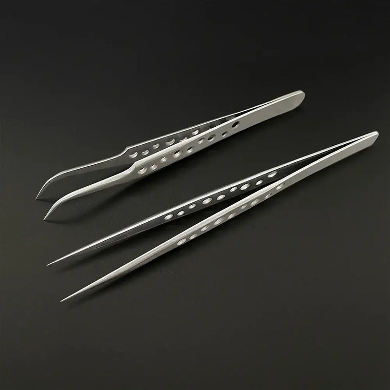 Stainless steel Lefavor Industrial Tweezers with curved tips for precision tasks in electronics