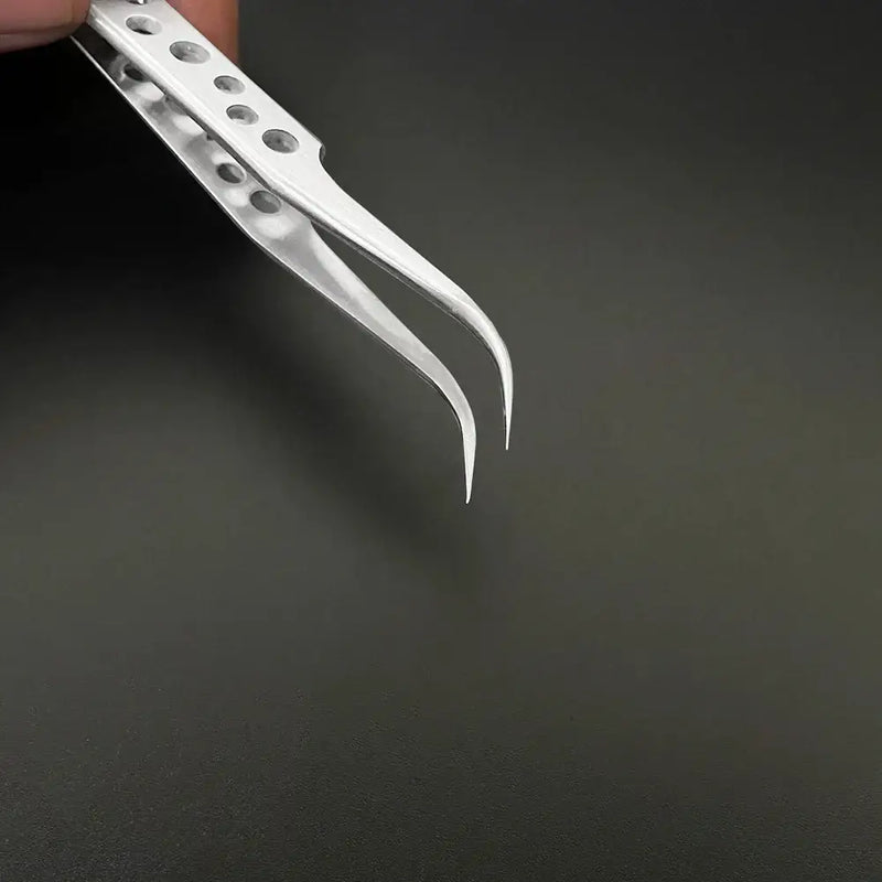 Precision tweezers with curved tips and perforated handles, Lefavor Industrial Tweezers for electronics