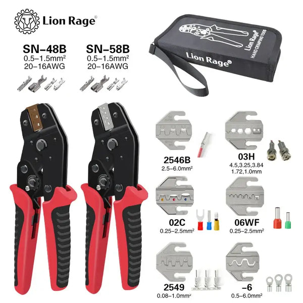 Crimping tool set with attachments and connectors from Lion Rage Mini Pliers, carbon steel features