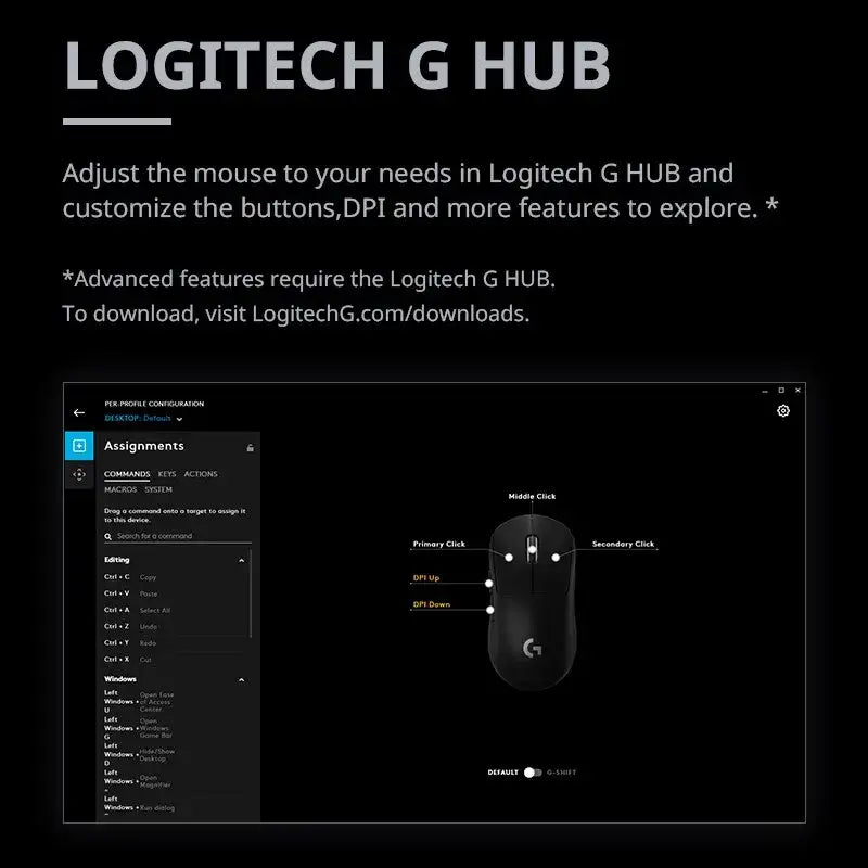 Logitech G PRO X Wireless Dual Mode Gaming Mouse featuring multiple buttons and scroll wheel