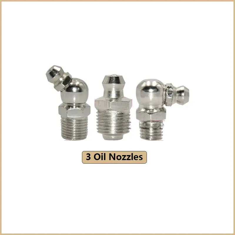 Three metallic oil nozzles with threaded bases for Loonpon hand tool parts