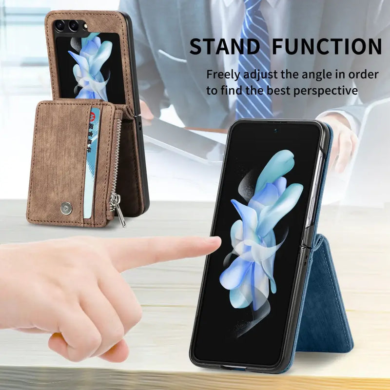 Luxury Card Pocket Wallet Case for Samsung Galaxy Z Flip with built-in stand and card holder