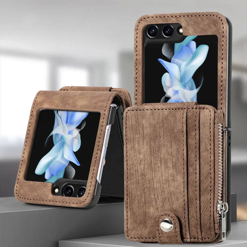 Luxury Card Pocket Wallet Case for Samsung Galaxy Z Flip Series with floral display screen