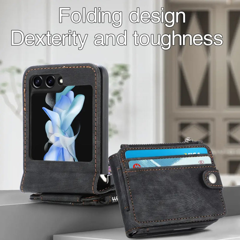 Luxury Card Pocket Wallet Case for Samsung Galaxy Z Flip with integrated card slots