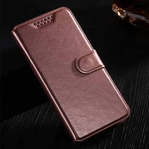 Brown wallet PU leather flip case for Huawei Nova 2 with a snap closure