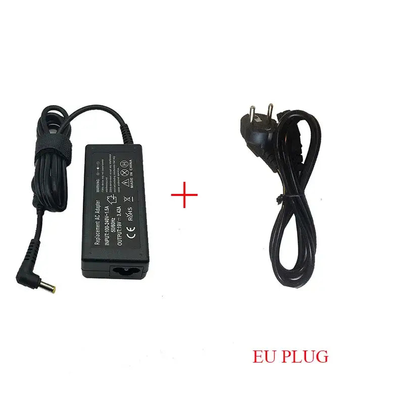 Laptop power adapter with EU plug cord, 19V 3.42A, 5.5mm x 1.7mm adapter connector size