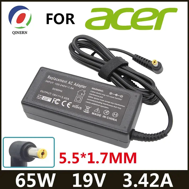 Laptop power adapter for Acer with specifications, 19V 3.42A and 5.5mm x 1.7mm connector size