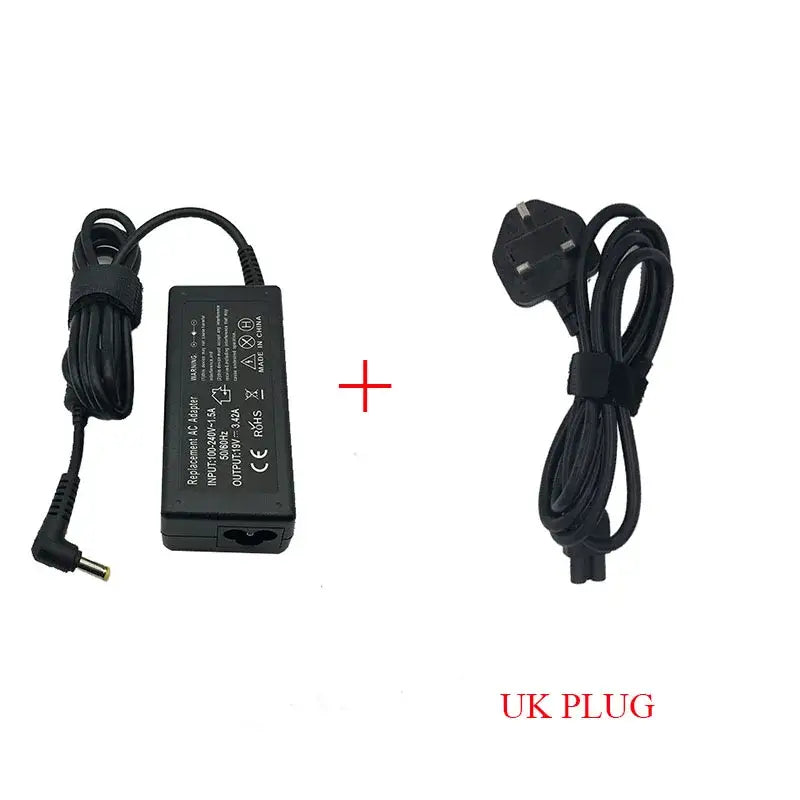 Laptop power adapter with UK plug cable, 19V 3.42A adapter connector size 5.5mm x 1.7mm