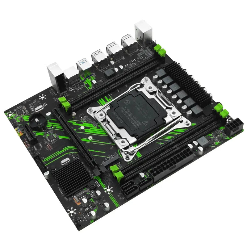 Machinist X99 PR9 Motherboard featuring black PCB with green accents for superior performance