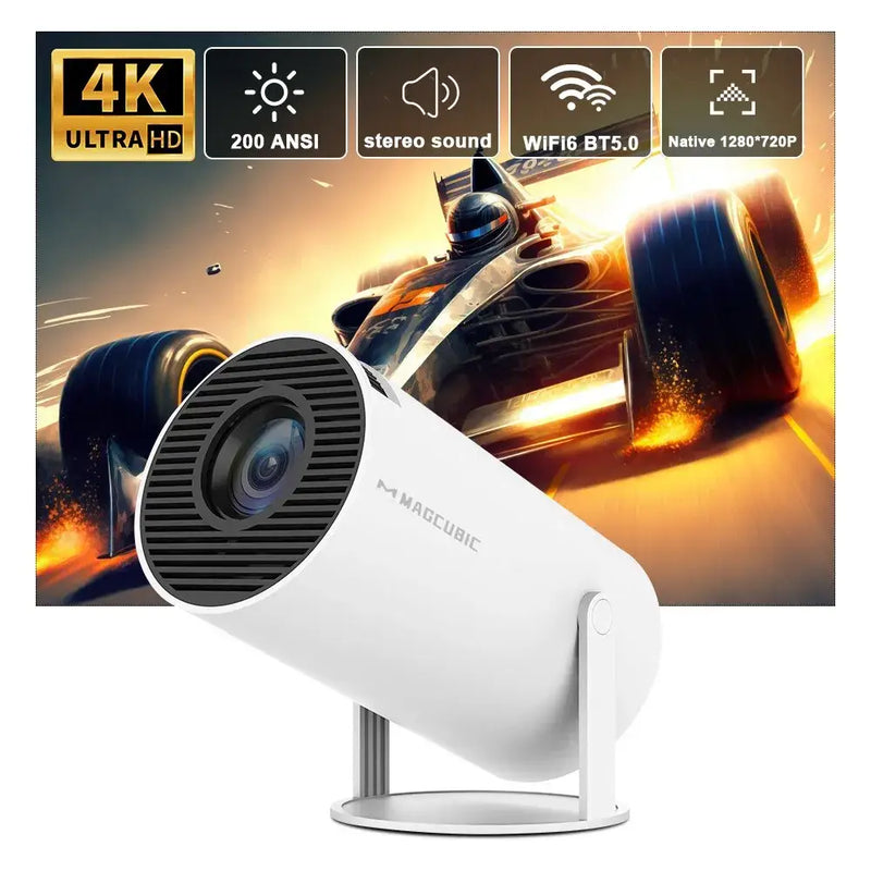 White cylindrical digital projector portable with Android optical resolution 1280x720dpi