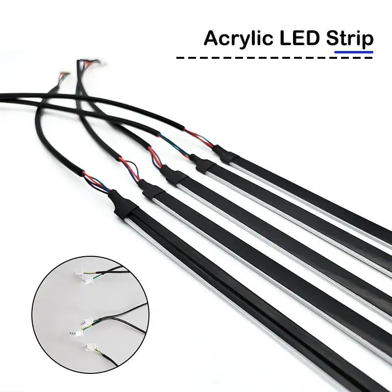 Acrylic LED strips with black wires for the Magic Colorm Atmosphere Lamp’s serene glow