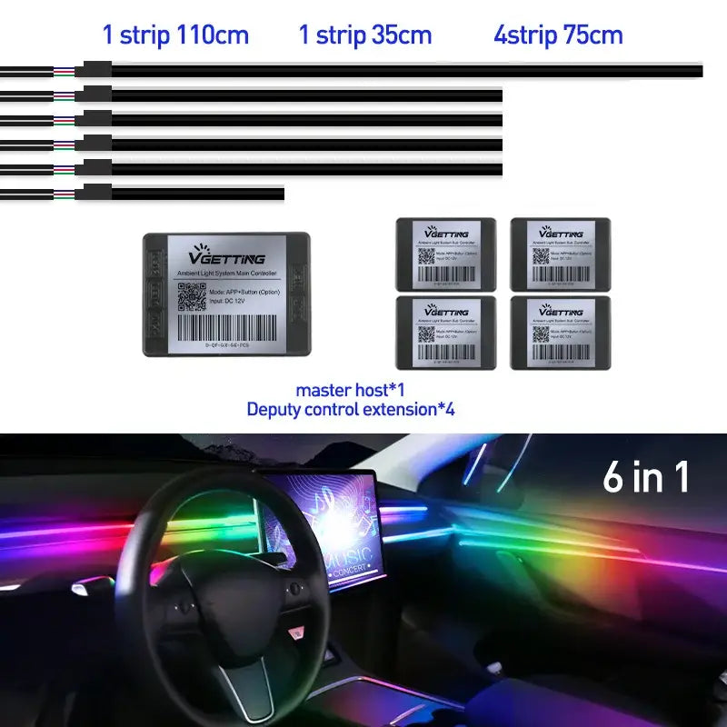 Multicolor LED light strips for car ambient lighting with MAGIC COLORM Atmosphere Lamp