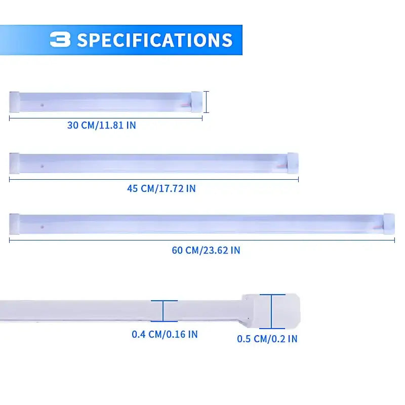 Specifications diagram of Magic Colorm Guide showing various rod lengths in ice blue yellow