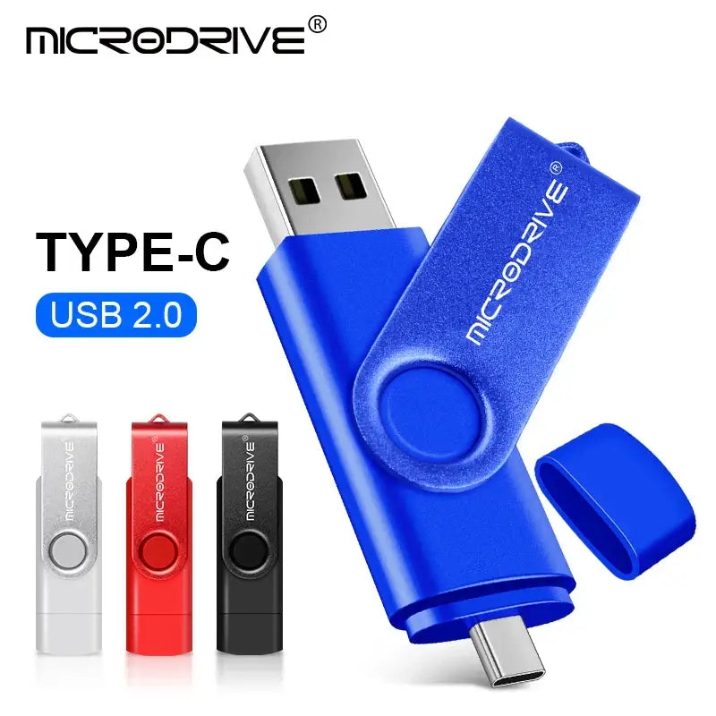 Blue USB flash drive with Type-C connector, MicroDrive CK016G0OTG Flash Disk design