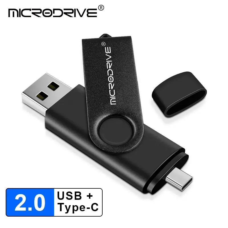 USB flash drive featuring USB-A and USB-C connectors in a swivel design, MicroDrive CK016G0OTG Flash