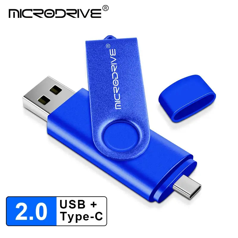 Blue MicroDrive CK016G0OTG Flash Disk with USB-A and USB-C connectors in swivel design