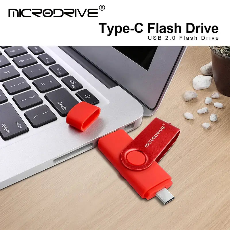 Red Type-C USB flash drive with swivel design, MicroDrive CK016G0OTG Flash Disk