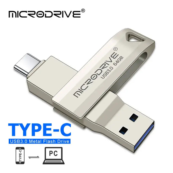 USB flash drive with USB-A and USB-C in metallic silver for MicroDrive HS016G0828