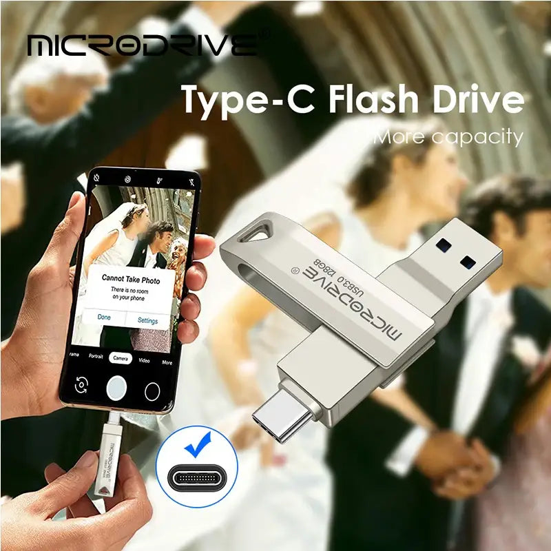 Type-C flash drive with dual USB connectors, MicroDrive HS016G0828 high capacity storage