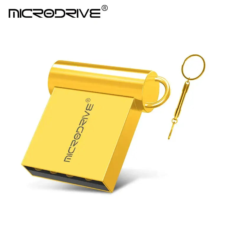 Yellow metallic USB flash drive with keyring attachment for MicroDrive MG016G1105 Flash Disk