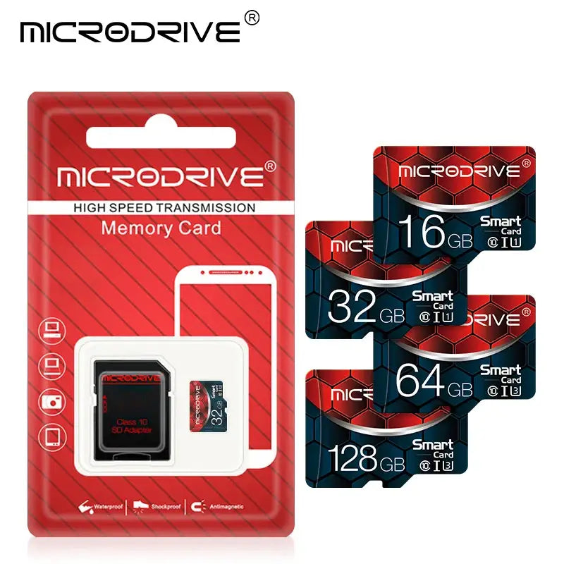 MicroSD memory card with adapter in red packaging illustrating MicroDrive V10 Application Performance