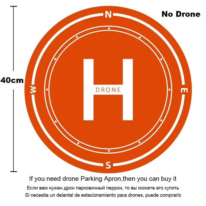 Circular orange drone landing pad featuring ’H’ and compass directions for MIJIA Dual-Camera Obstacle Avoidance Drone