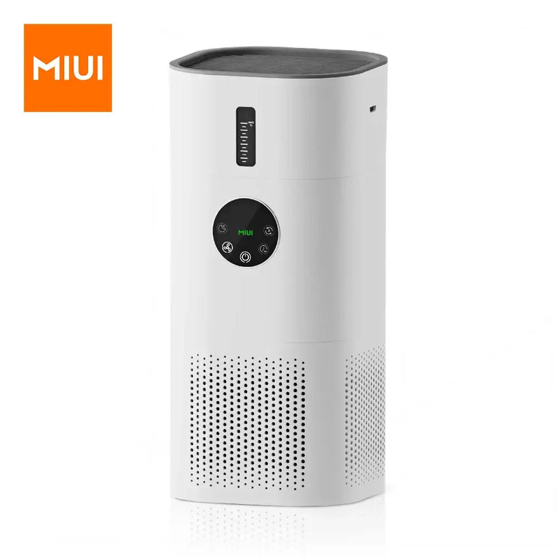 Cylindrical white MIUI Air Volume humidifier featuring a digital display and high removal rate