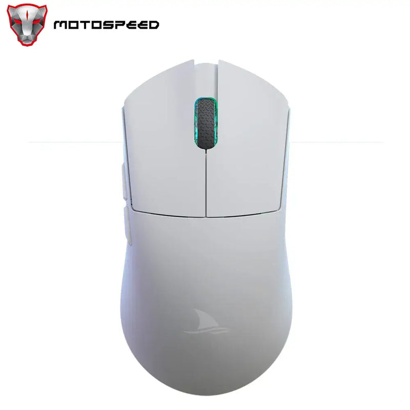 White Motospeed Darmoshark M3 Bluetooth Wireless Gaming Mouse with green scroll wheel