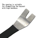 Metal tool with forked end and black handle, Mr Drill Double Ended Steel Pry Plate