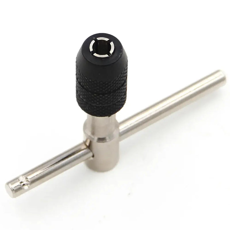 T-shaped screwdriver with black grip, part of Mr Drill Tap Wrench Set made of tool steel